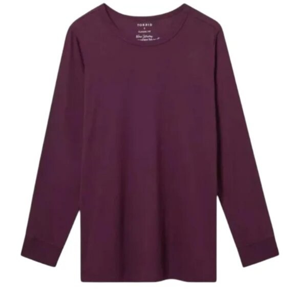 Torrid Classic Fit Crew Neck Long Sleeve Tee Dark Purple - Picture 1 of 2
